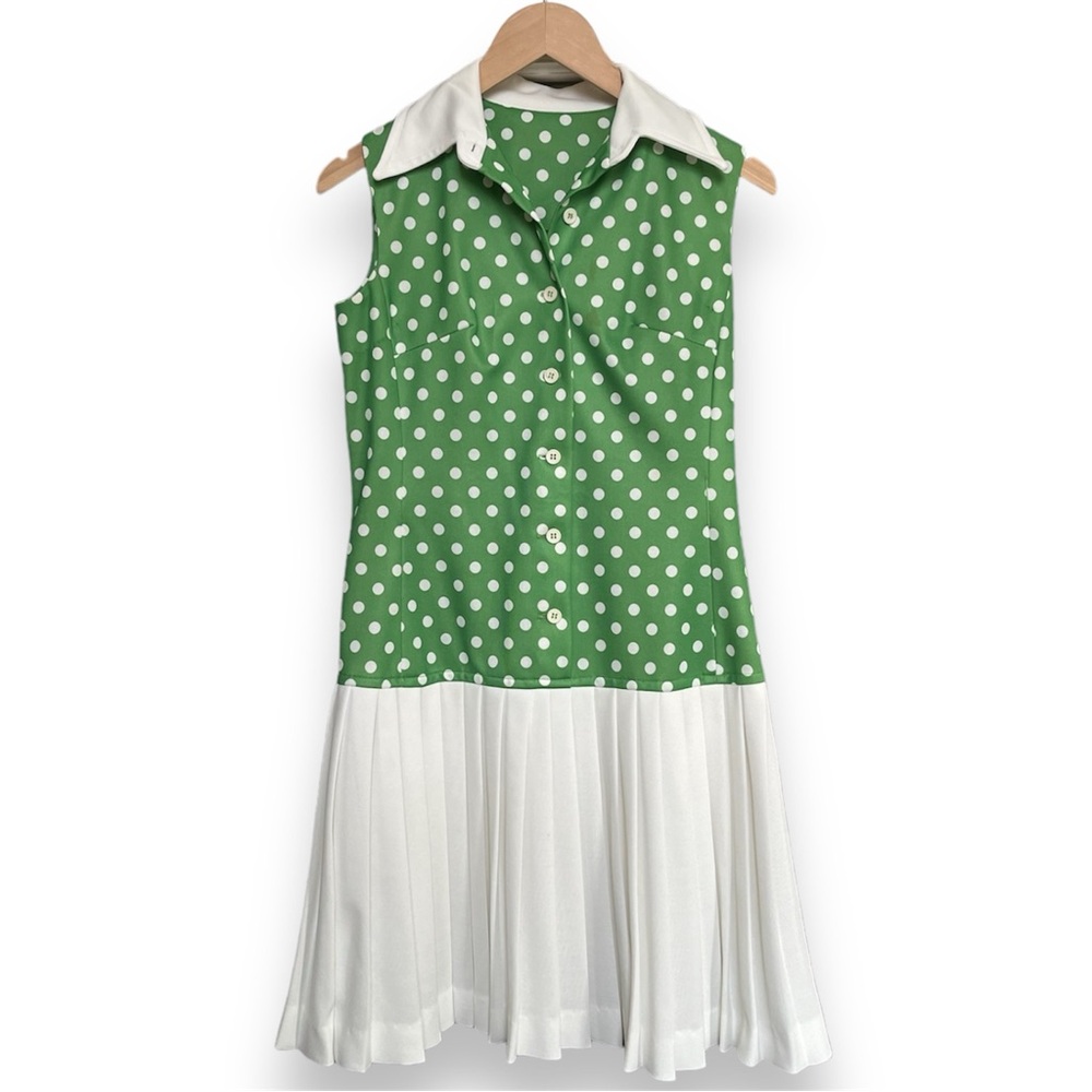 Vintage Green & White Polka Dot Dress Women's Small